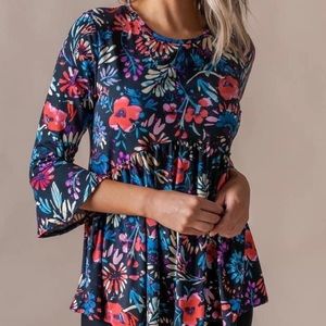 Agnes & Dora Festival Top- Black Botanical